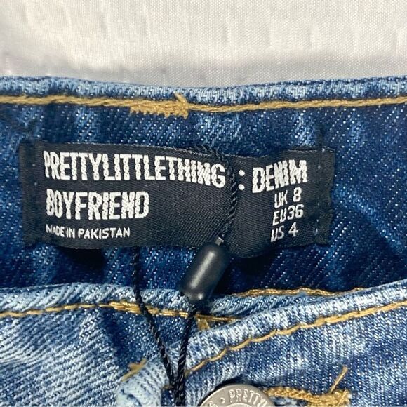 Pretty Little Thing Jeans Women 4 Blue Distress Boyfriend Straight Leg Denim NEW - Picture 15 of 16